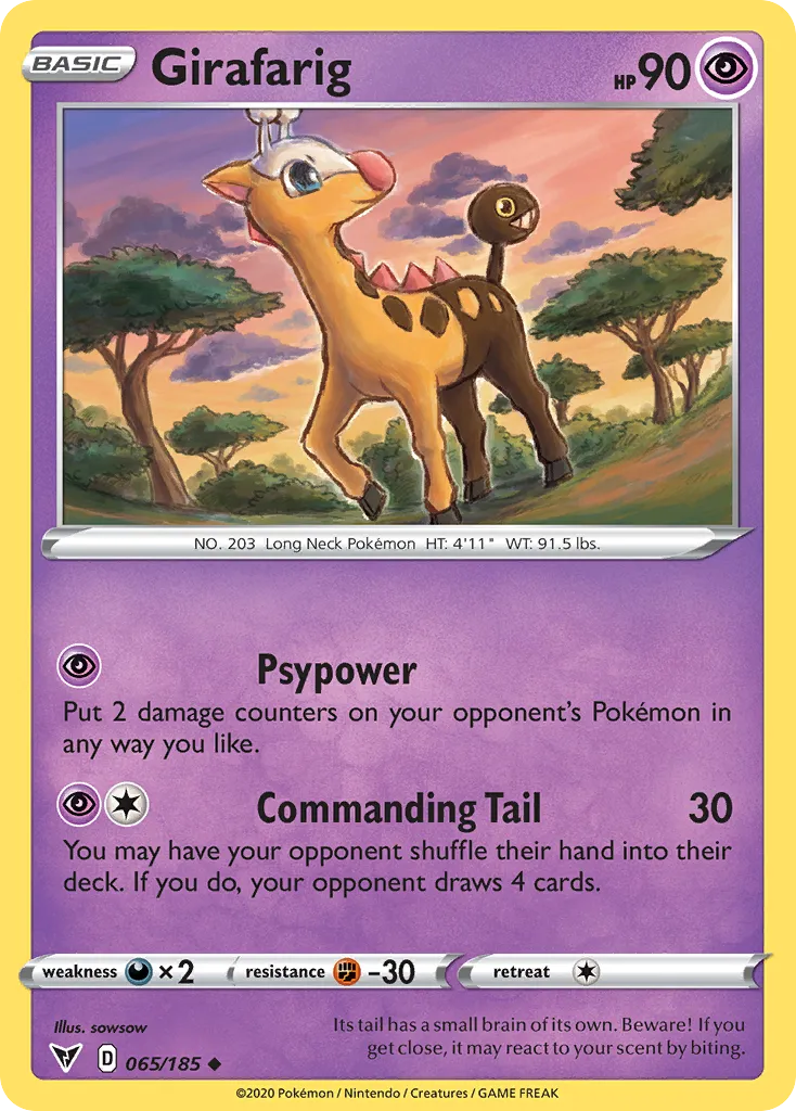 2020 Vivid Voltage Girafarig #065/185 Uncommon card image