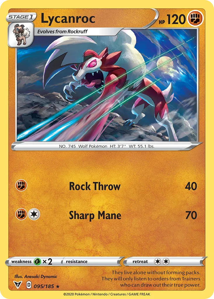 2020 Vivid Voltage Lycanroc #095/185 Rare card image