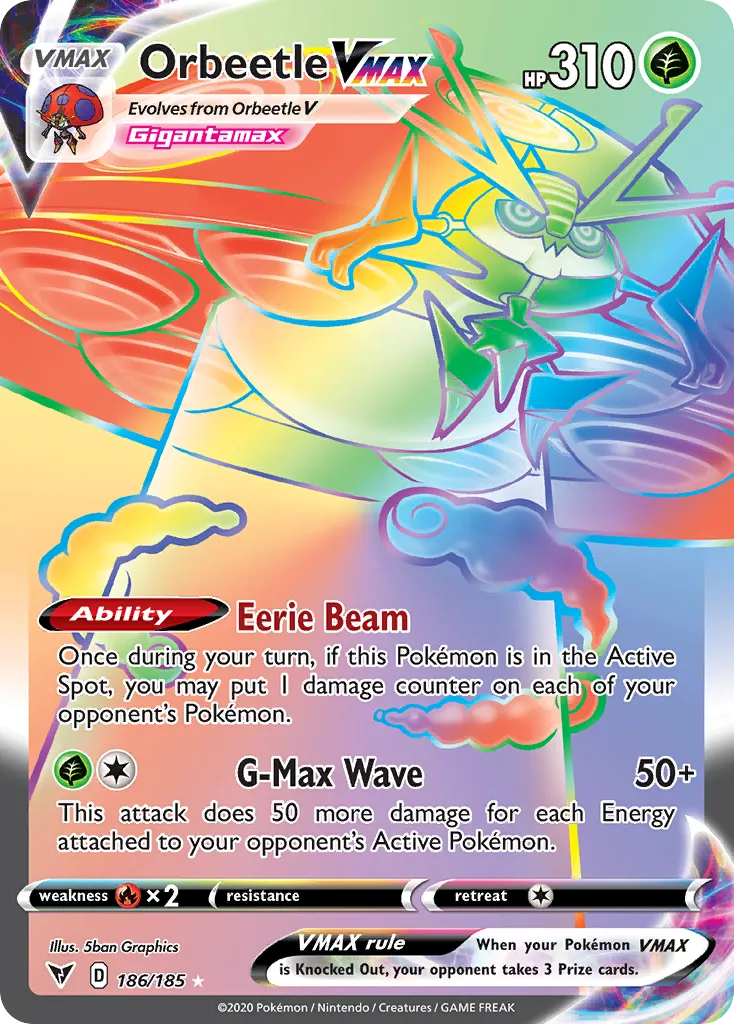 2020 Vivid Voltage Orbeetle VMAX #186/185 Rare Rainbow card image