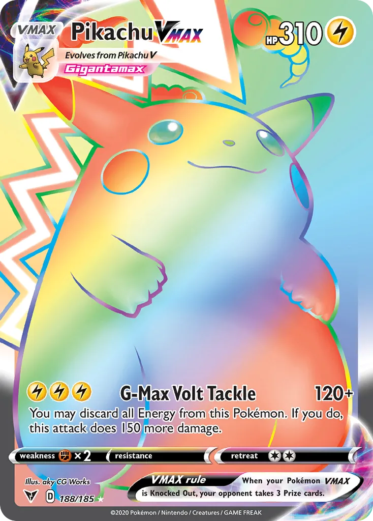 2020 Vivid Voltage Pikachu VMAX #188/185 Rare Rainbow card image