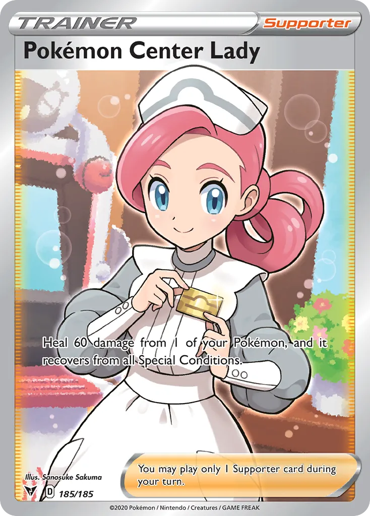 2020 Vivid Voltage Pokémon Center Lady #185/185 Rare Ultra card image