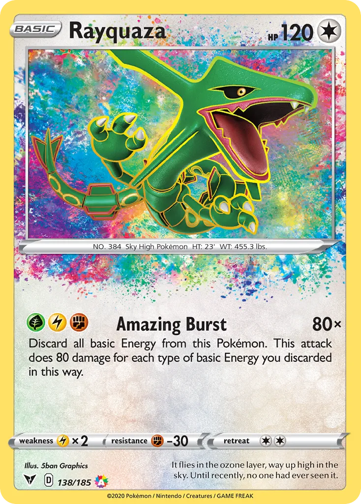 2020 Vivid Voltage Rayquaza #138/185 Amazing Rare card image