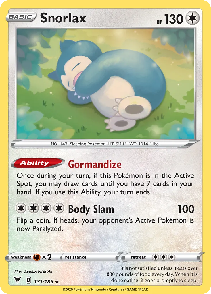 2020 Vivid Voltage Snorlax #131/185 Rare Holo card image