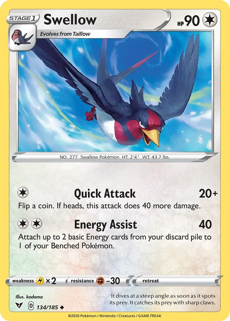 2020 Vivid Voltage Swellow Uncommon #134/185 Uncommon card image
