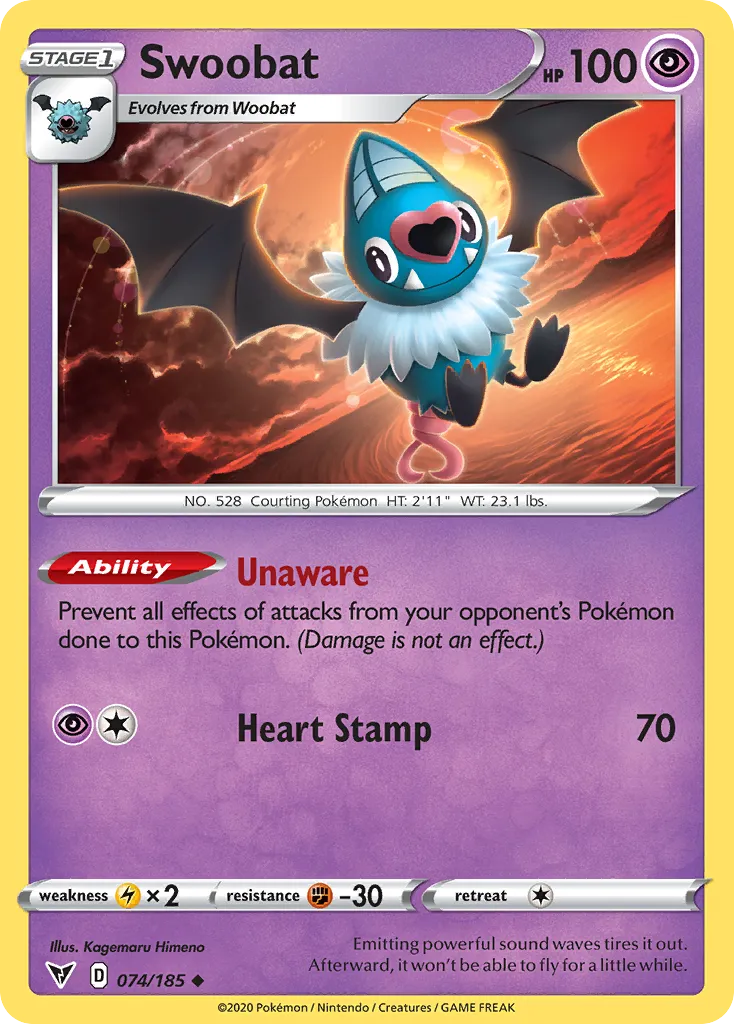 2020 Vivid Voltage Swoobat #074/185 Uncommon card image