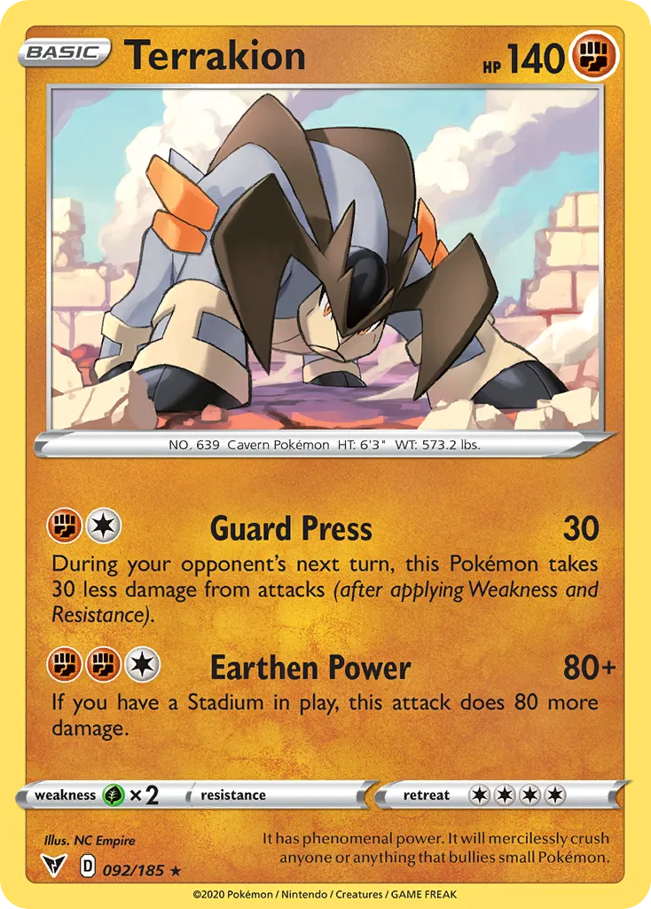 2020 Vivid Voltage Terrakion #092/185 Rare card image