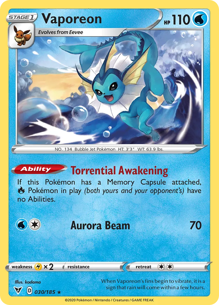 2020 Vivid Voltage Vaporeon #030/185 Rare card image