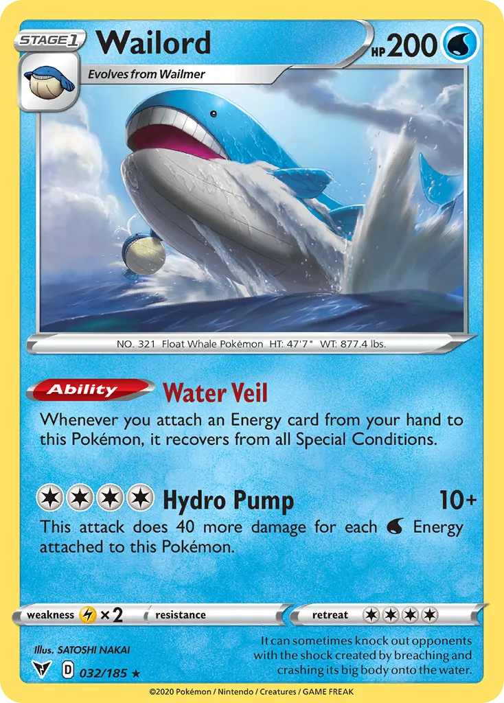 2020 Vivid Voltage Wailord #032/185 Rare Holo card image