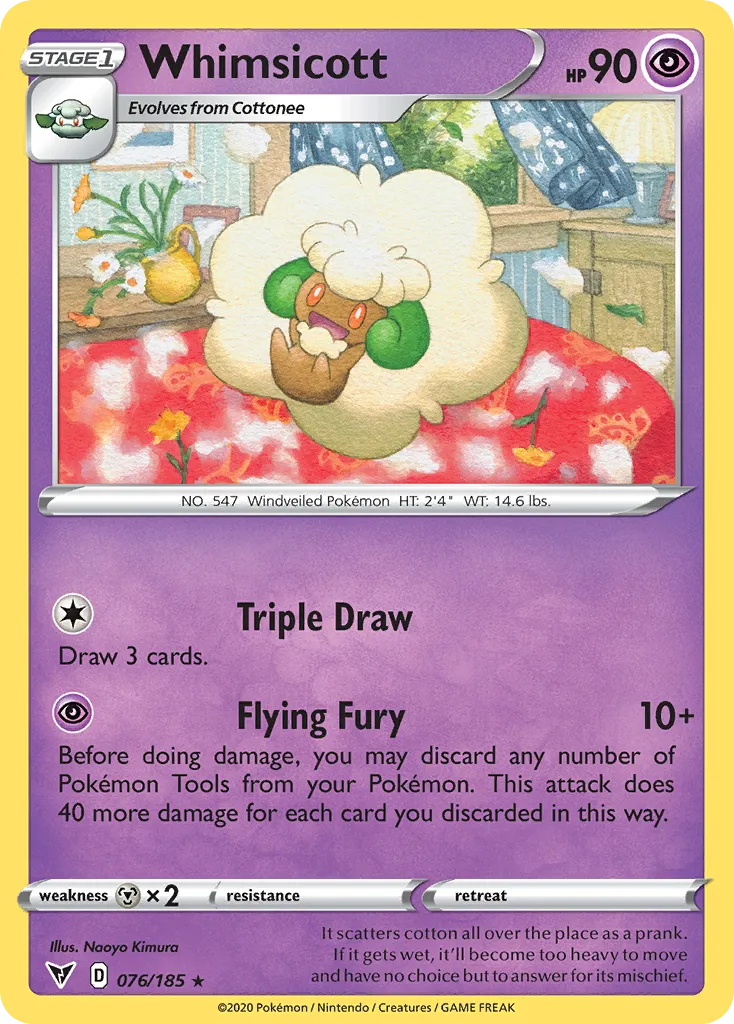2020 Vivid Voltage Whimsicott #076/185 Rare card image