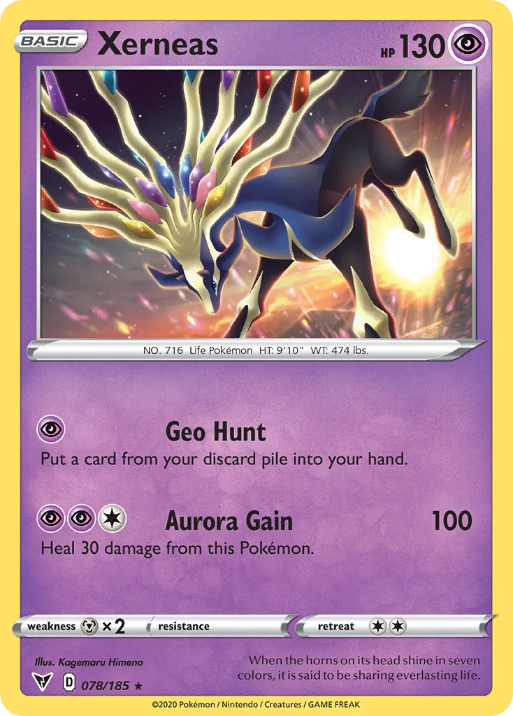 2020 Vivid Voltage Xerneas #078/185 Rare Holo card image