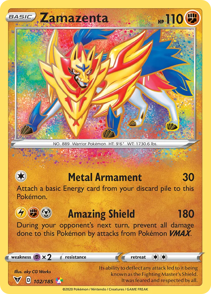 2020 Vivid Voltage Zamazenta Amazing Rare #102/185 Amazing Rare card image
