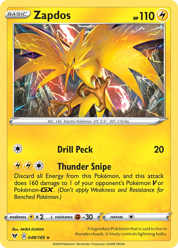 2020 Vivid Voltage Zapdos #048/185 Rare Holo card image