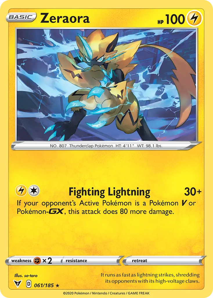 2020 Vivid Voltage Zeraora #061/185 Rare Holo card image