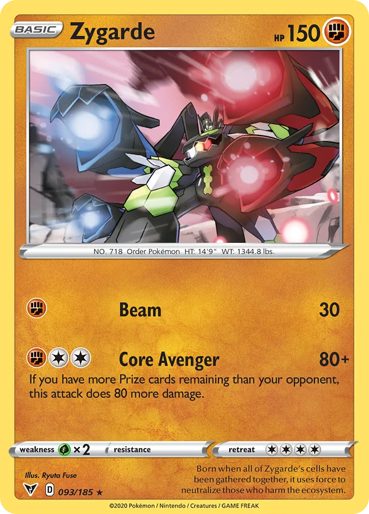 2020 Vivid Voltage Zygarde #093/185 Rare Holo card image