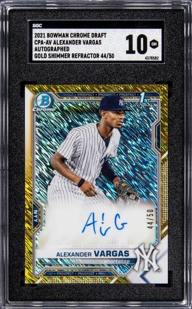 2021-22 Bowman Chrome Draft Alexander Vargas Gold Shimmer Refractor #CDA-AV card image