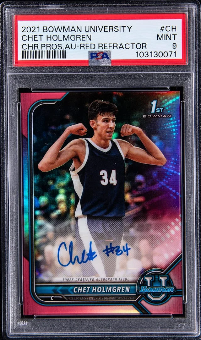 2021-22 Bowman University Chrome Chet Holmgren Prospects Autograph Red Refractor #BCPA-CH card image