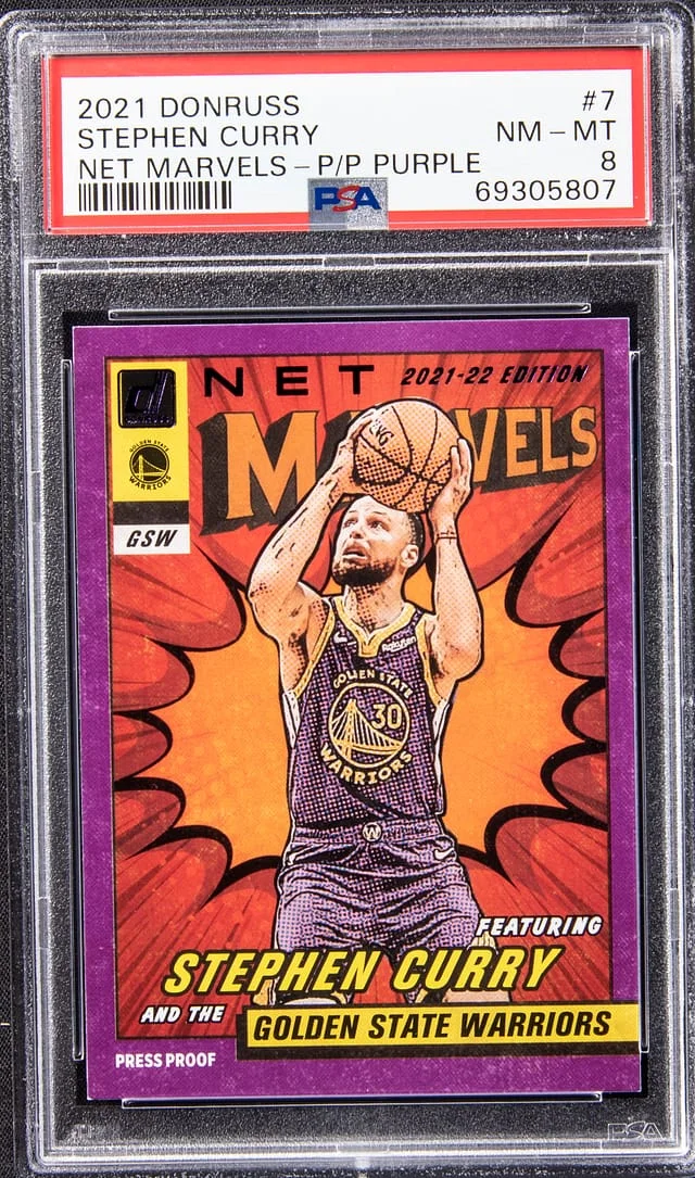 2021-22 Donruss Stephen Curry Net Marvels - Purple #7 card image