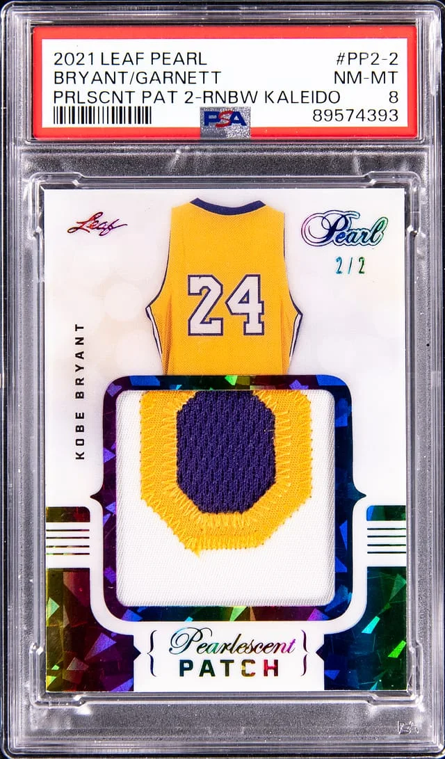 2021-22 Leaf Kobe Bryant/Kevin Garnett Pearl Pearlescent Patch 2 Rainbow Kaleidoscope #PP2-2 card image