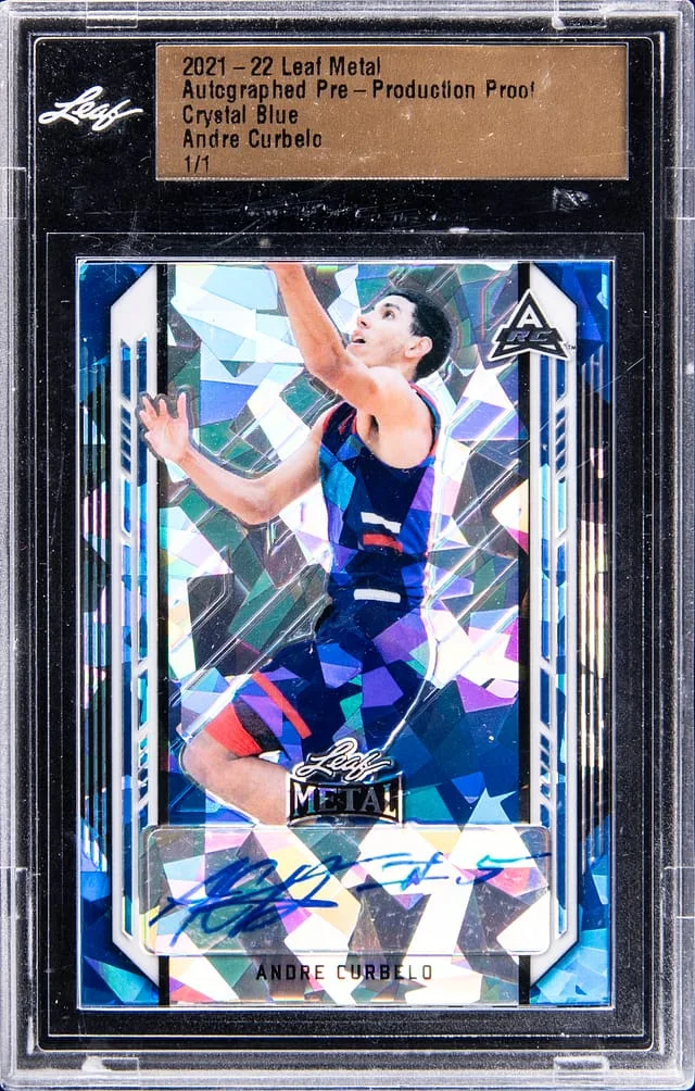 2021-22 Leaf Metal Autographed Pre-Production Proof Crystal Blue Andre Curbelo #no-number card image