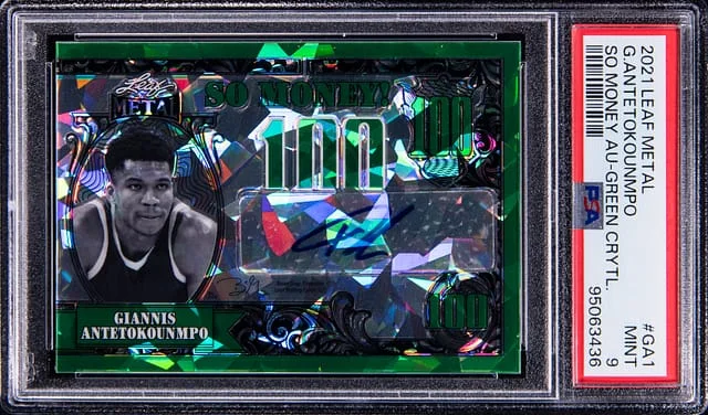 2021-22 Leaf Metal Giannis Antetokounmpo So Money Autograph Green Crystal #SM-GA1 card image