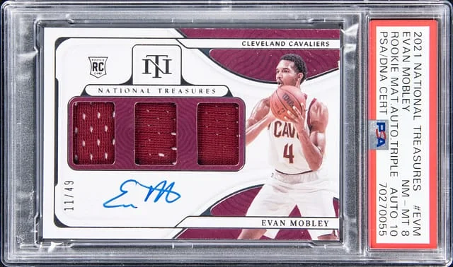 2021-22 National Treasures Evan Mobley Materials Autograph Triple #RMT-EVM card image