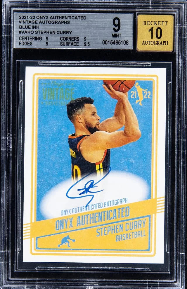2021-22 Onyx Authenticated Vintage Autographs Blue Ink Stephen Curry #VAHO card image