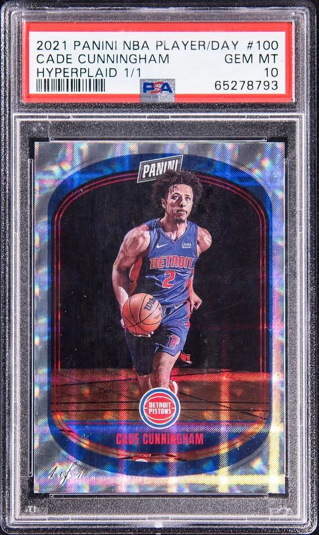2021-22 Panini Cade Cunningham NBA Player Of The Day Highlight Hyperplaid #100 card image