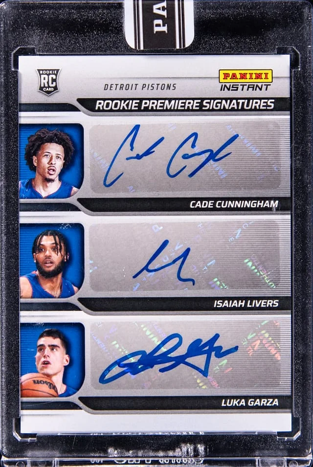 2021-22 Panini Cade Cunningham/Isaiah Livers/Luke Garza Multi-Signed - Panini Encased Instant Premiere Signatures #RPS10 card image