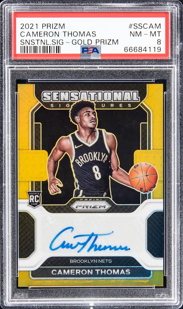 2021-22 Panini Cameron Thomas Sensational Signatures Gold Prizm #SS-CAM card image