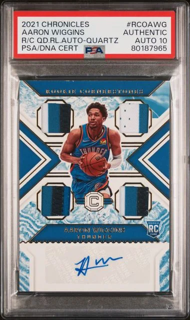 2021-22 Panini Chronicles Aaron Wiggins Cornerstones Quad Relics Autographs Quartz #RCOAWG card image