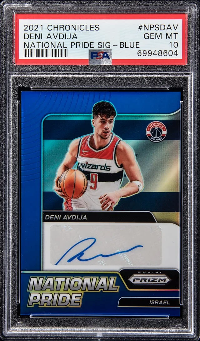 2021-22 Panini Chronicles Deni Avdija National Pride Signatures Blue #NPS-DAV card image
