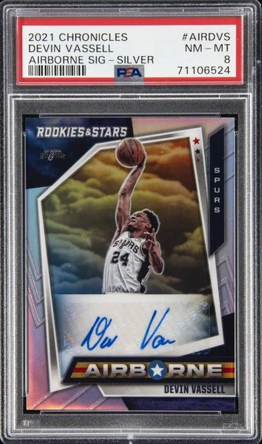 2021-22 Panini Chronicles Devin Vassell Airborne Signatures Silver #AIR-DVS card image