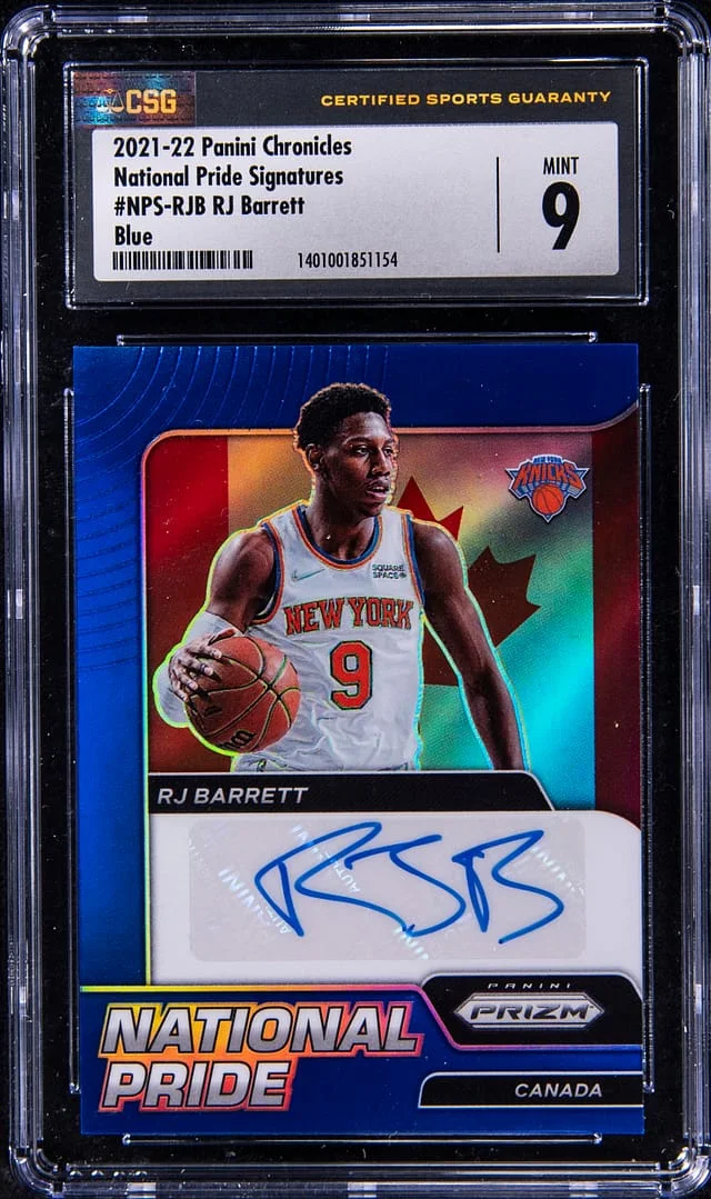 2021-22 Panini Chronicles RJ Barrett National Pride Signatures Blue #NPS-RJB card image