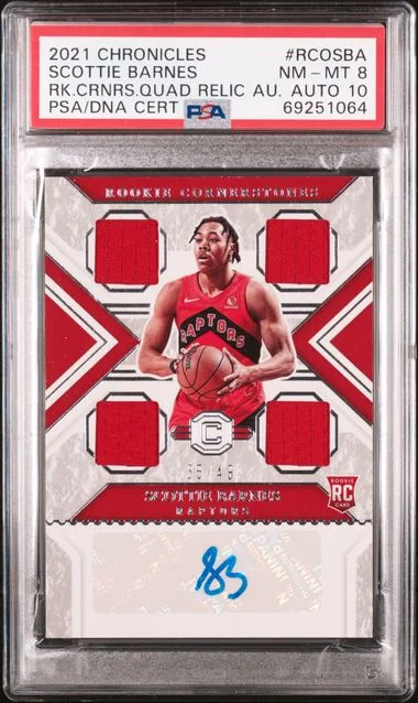 2021-22 Panini Chronicles Scottie Barnes Cornerstones Quad Relic Autographs #RCO-SBA card image