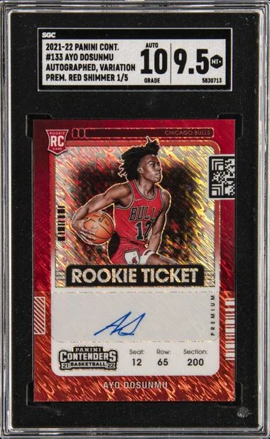 2021-22 Panini Contenders Ayo Dosunmu Autographed, Variation Prem. Red Shimmer #133 card image