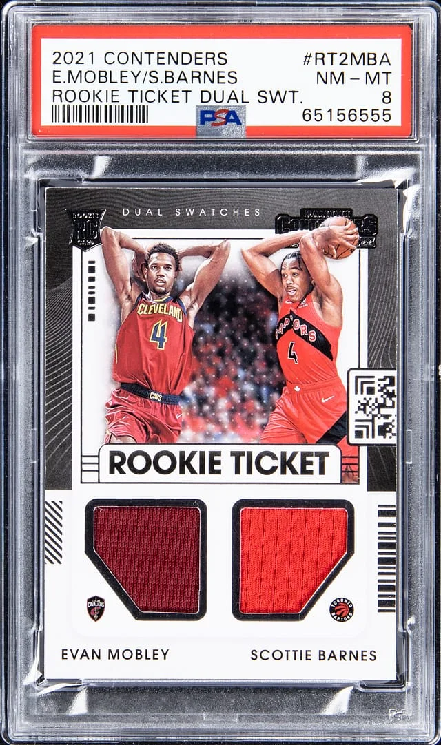2021-22 Panini Contenders Evan Mobley, Scottie Barnes Dual Ticket Dual Swatch #RT2MBA card image