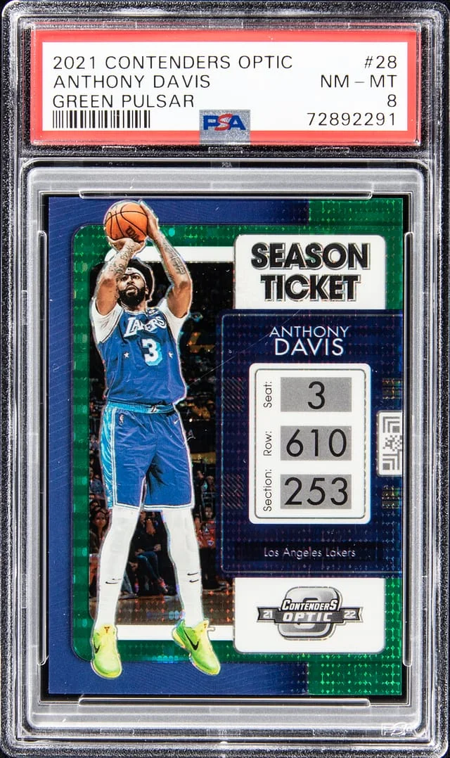 2021-22 Panini Contenders Optic Anthony Davis Green Pulsar #28 card image