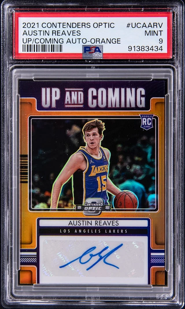 2021-22 Panini Contenders Optic Austin Reaves Up and Coming Autograph Orange #UCA-ARV card image