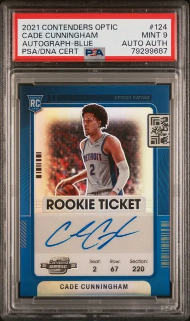 2021-22 Panini Contenders Optic Cade Cunningham Autograph Blue #124 card image