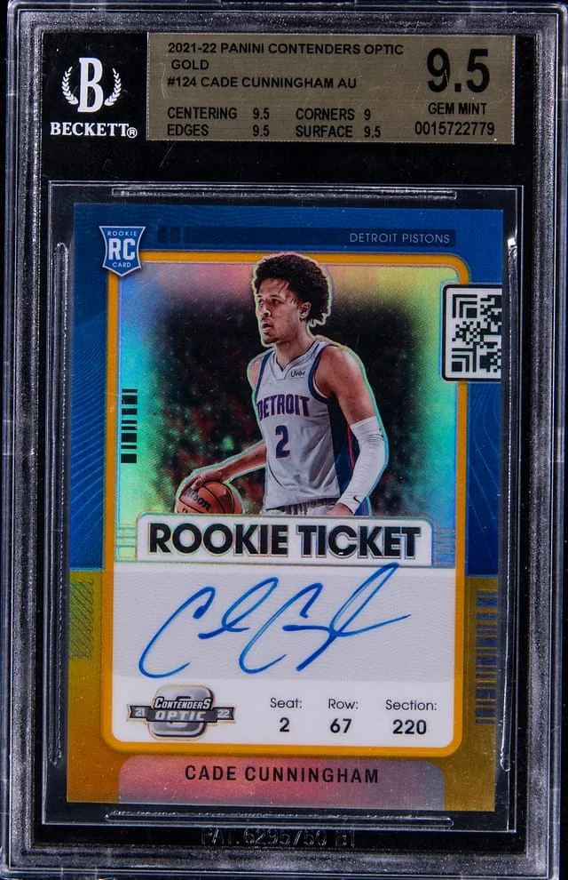 2021-22 Panini Contenders Optic Cade Cunningham Ticket Autograph Gold #138 card image