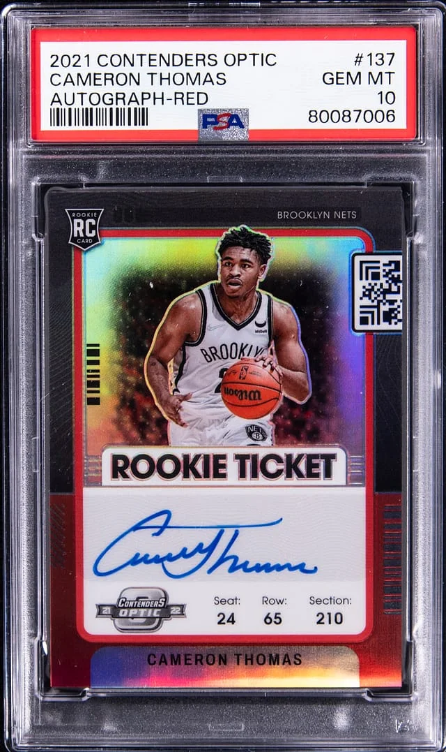 2021-22 Panini Contenders Optic Cameron Thomas Autograph Red #137 card image