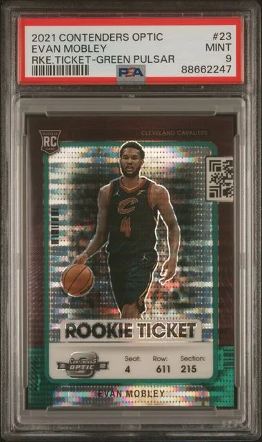 2021-22 Panini Contenders Optic Evan Mobley Ticket Green Pulsar #23 card image