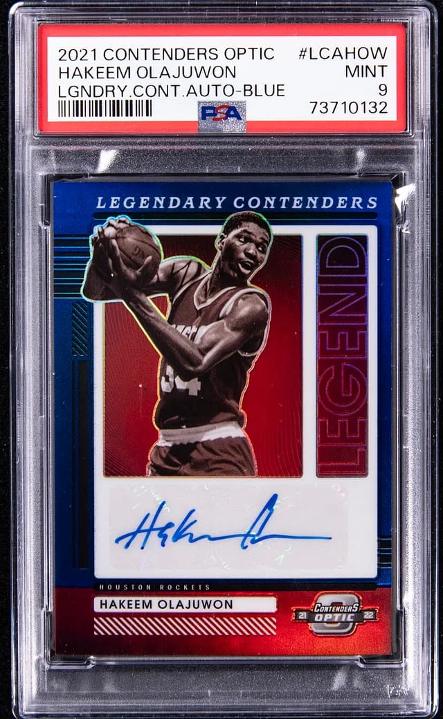 2021-22 Panini Contenders Optic Hakeem Olajuwon Legendary Contenders Autograph Blue #LCA-HOW card image