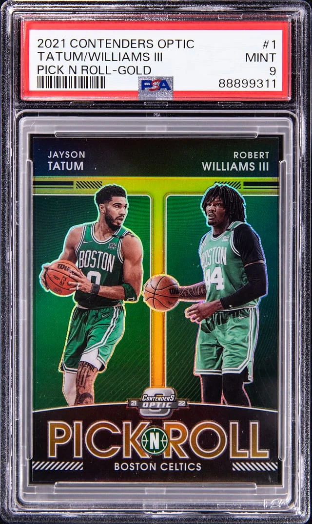 2021-22 Panini Contenders Optic Jayson Tatum/Robert Williams III Pick N Roll Gold #1 card image