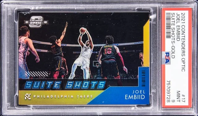 2021-22 Panini Contenders Optic Joel Embiid Suite Shots Gold #17 card image