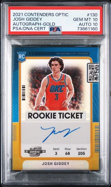 2021-22 Panini Contenders Optic Josh Giddey Ticket Autograph Gold #130 card image