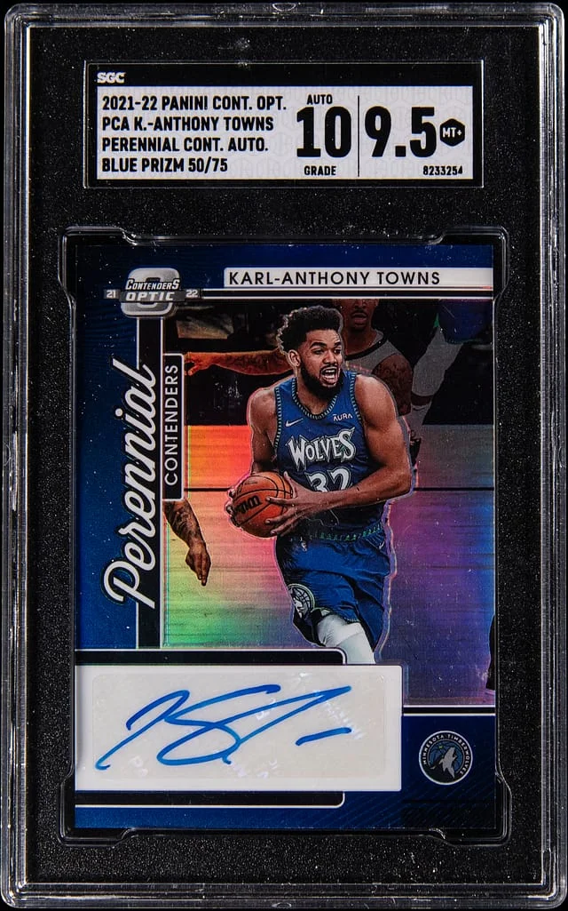 2021-22 Panini Contenders Optic Karl-Anthony Towns Perennial Contenders Autograph Blue Prizm #PCA-KAT card image