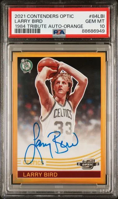 2021-22 Panini Contenders Optic Larry Bird 1984 Tribute Autographs Orange #84LBI card image