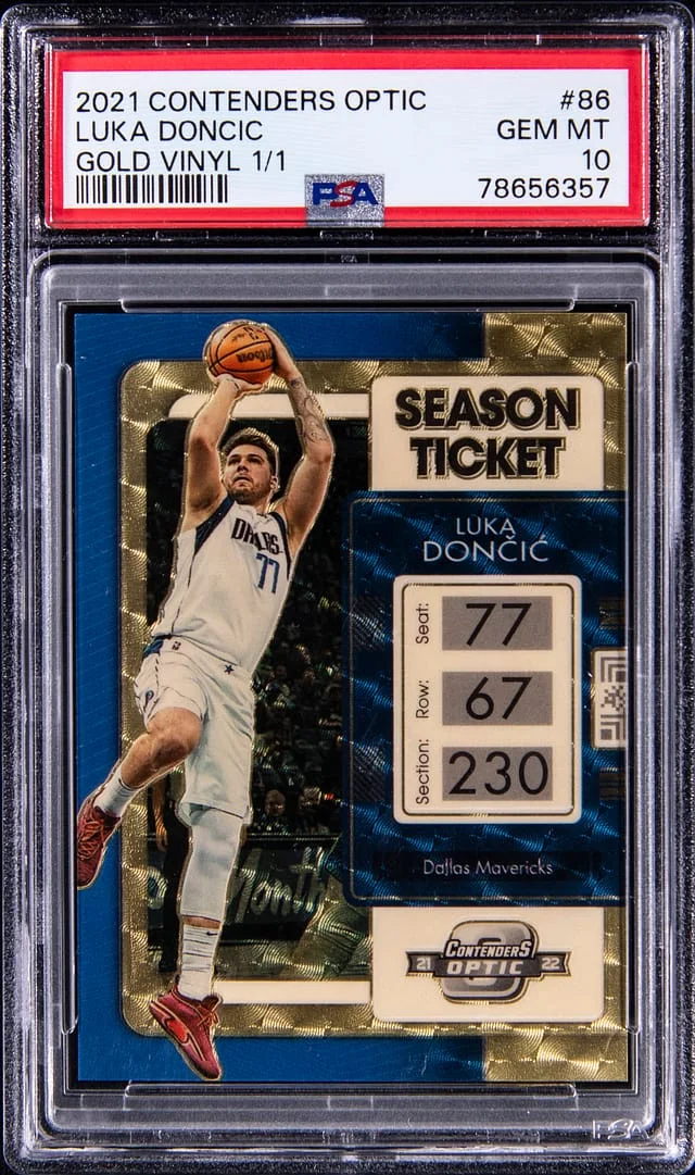 2021-22 Panini Contenders Optic Luka Doncic Season Ticket Gold Vinyl Prizm #86 card image