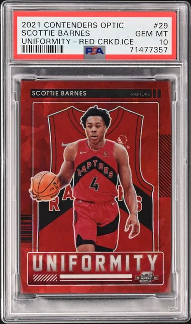 2021-22 Panini Contenders Optic Scottie Barnes Uniformity Red Cracked Ice Prizm #29 card image